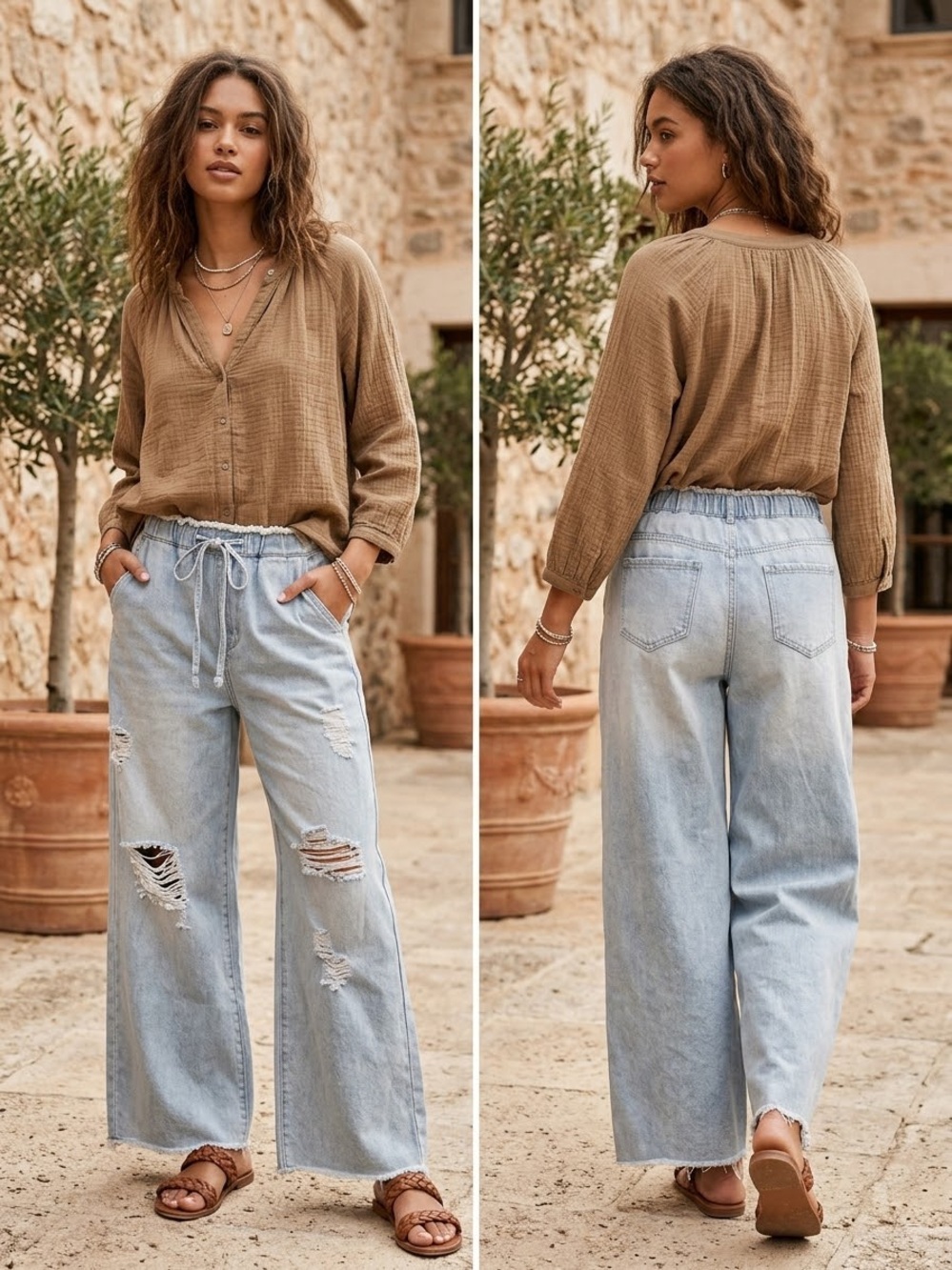 POL Light Blue Distressed Wide-Leg Jeans